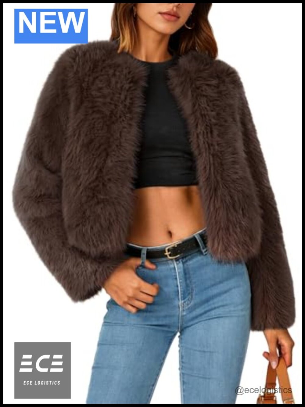 Faux Fur Cropped Jacket Women's Fluffy Winter Coat Hook Closure